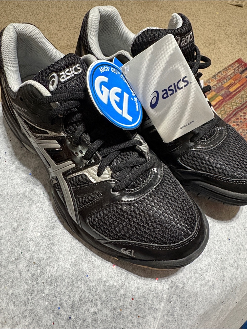 Asics Black and Silver GEL Volleyball Shoes